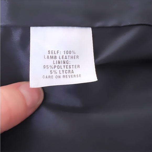 ST JOHN SPORT Navy Blue Lambs Leather & Denim Trim Zip Up Leather Jacket Size L - Picture 13 of 14